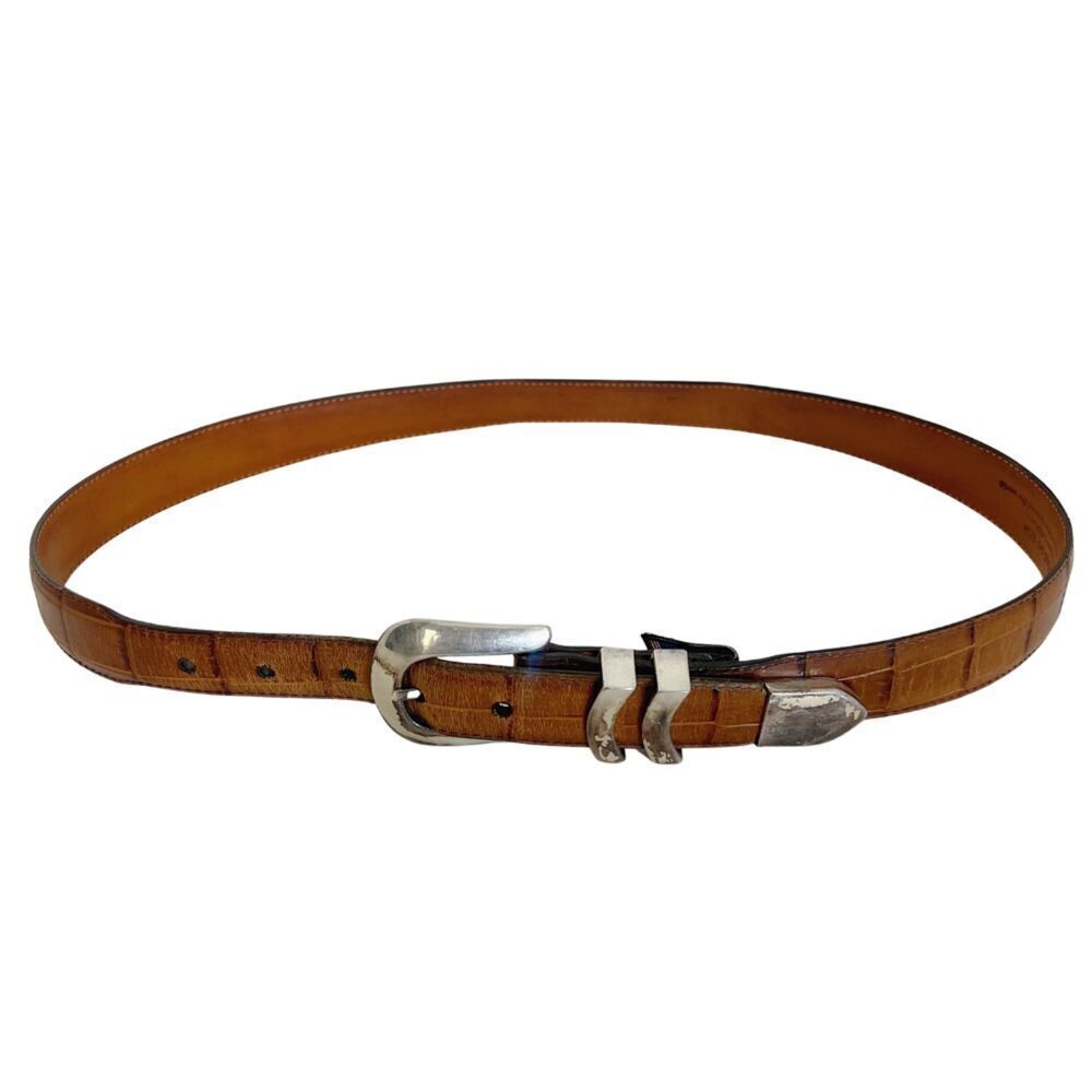 Vintage Onyx by Brighton Brown Crocodile Embossed Calfskin Leather Belt Size 38